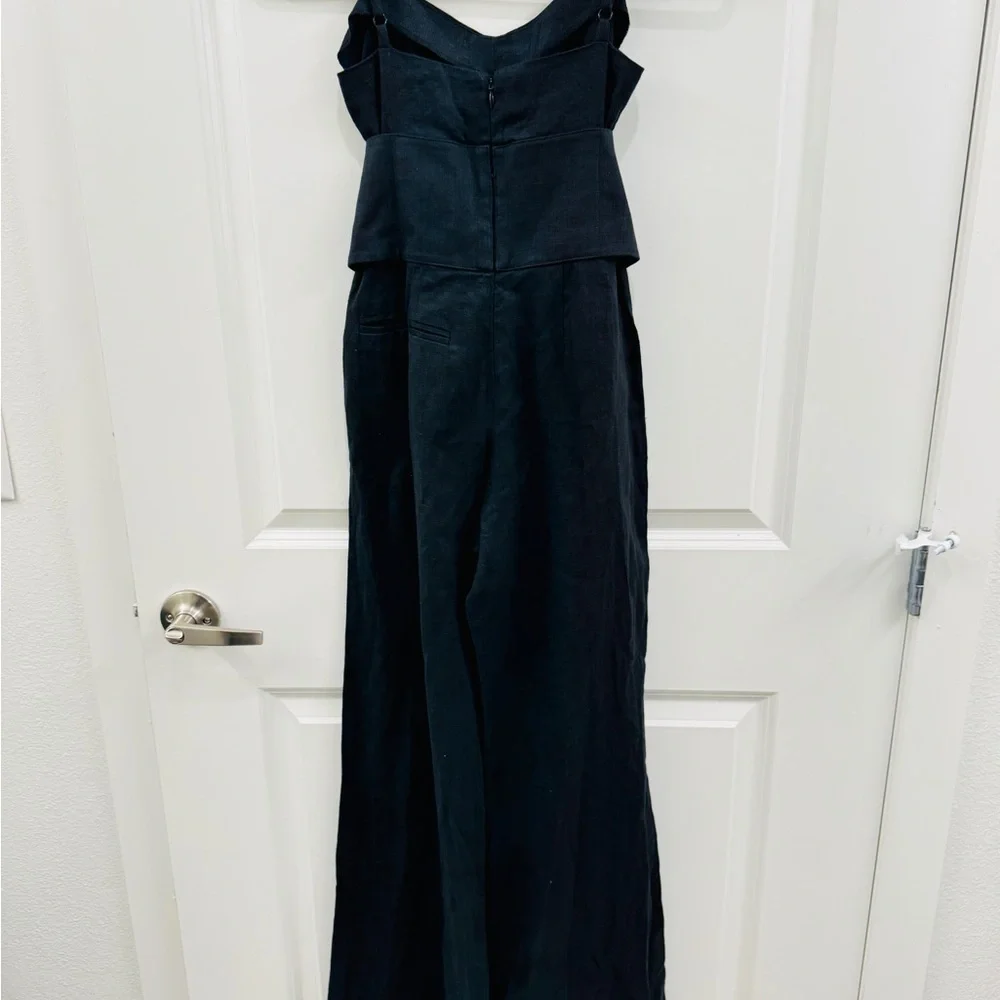 Reformation Pace Black Linen Corset Wideleg Jumpsuit